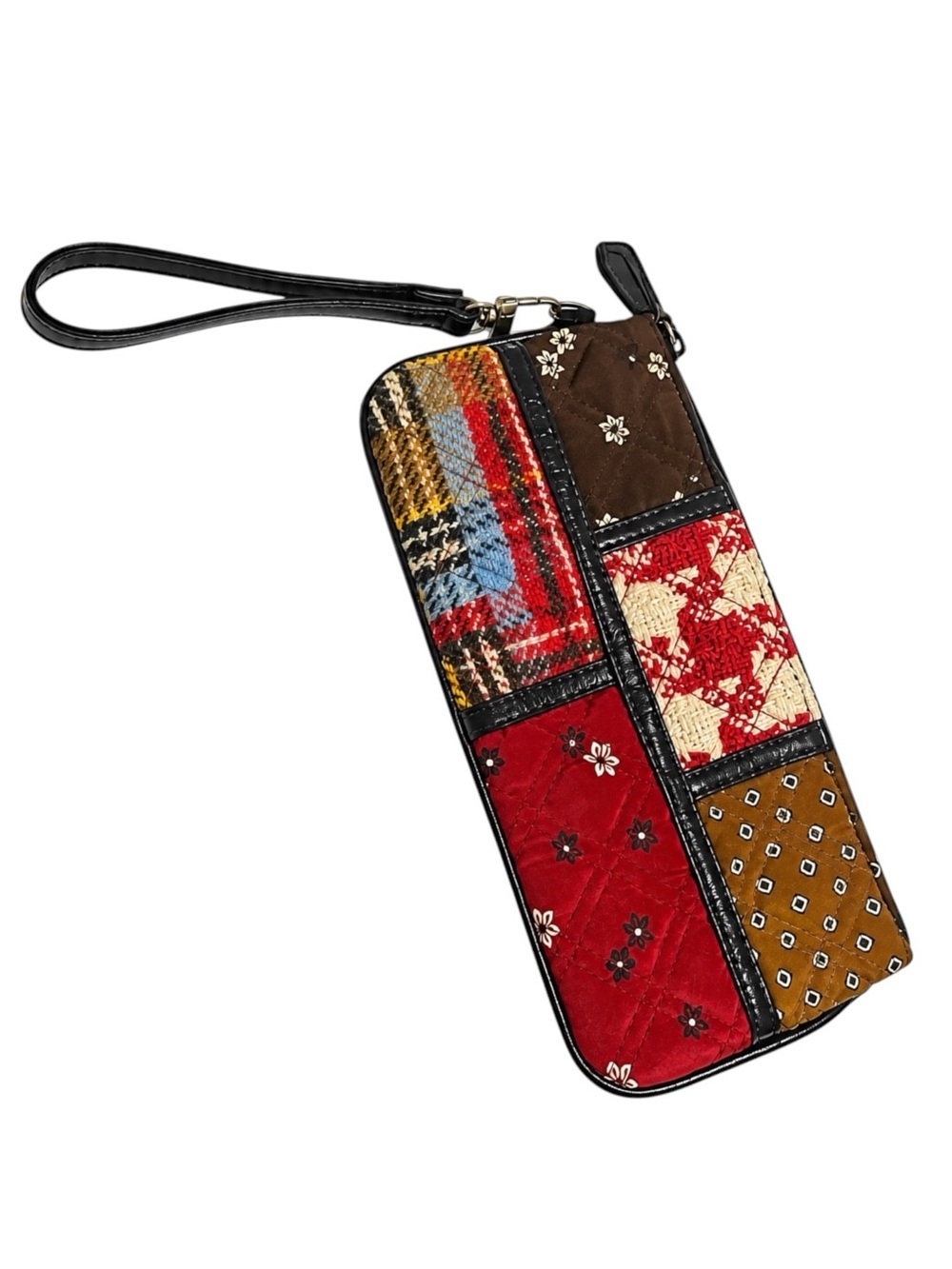 Vera Bradley Red Herringbone Patchwork Quilted Wristlet Pouch